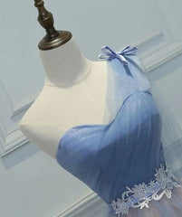 Prom Dress Color, One Shoulder Tulle Sweetheart Short Blue Homecoming Dresses
