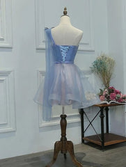 Prom Dresses Colors, One Shoulder Tulle Sweetheart Short Blue Homecoming Dresses