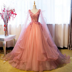 Prom Dresses Cheap, Tulle Sweet 16 With Lace Applique Long Party Dresses