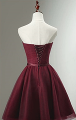 Homecoming Dress Cute, Beautiful Burgundy Knee Length Lace Up Tulle Party Dress, Homecoming Dress, Short Prom Dress