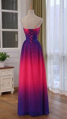 Prom Dresses 2028, Unique Gradient Chiffon Beaded Long A-line Floor Length Prom Dresses
