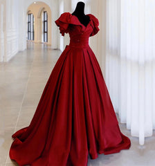 Bridesmaid Dress Designer, Burgundy Satin Long A Line Prom Dress, Evening Dress