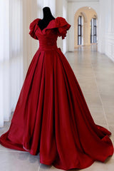 Bridesmaid Dresses Designers, Burgundy Satin Long A Line Prom Dress, Evening Dress