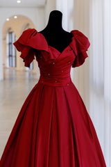 Bridesmaid Dress Design, Burgundy Satin Long A Line Prom Dress, Evening Dress