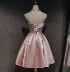 Pink Satin Short Simple Knee Lengtg Pink Homecoming Dresses