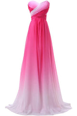 Homecomming Dress Long, Pretty Pink Sweetheart Long Gradient Chiffon Elegant Prom Dresses