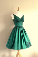 Homecoming Dress Website, V Neck Green Short Handmade Charming Homecming Simple Homecoming Dresses