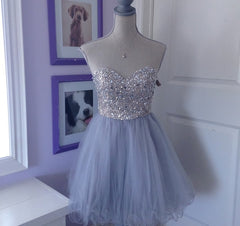 Prom Dresses Pink, Sweeetheart Tulle Beaded Short Sweet 16 Homecoming Dresses