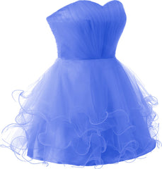 Prom Dresses Princesses, Short Sweet 16 Blue Tulle Fitted Homecoming Dresses