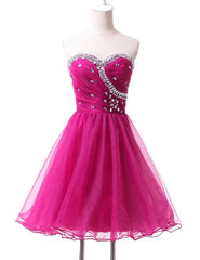 Prom Dresses2034, Hot Pink Cute Tulle Short Homecoming Dresses