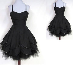 Prom Dresses Inspiration, Black Tulle Spaghetti Straps Short Sweet 16 Modest For Teens Homecoming Dresses