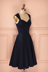 Homecoming Dresses For Girls, Vintage Simple Short Navy Blue Elegant Handmade Homecoing Homecoming Dresses