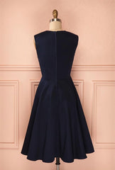 Homecoming Dress Shorts, Vintage Simple Short Navy Blue Elegant Handmade Homecoing Homecoming Dresses