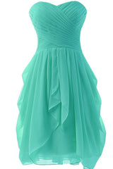 Wedding Dresses For Spring, Mint A Line Sweetheart Ruffles Short Front High Low Cheap Short Prom Dresses