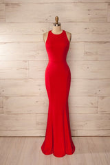 Gown, red fitted halter maxi dress red prom dress backless formal evening dress for woman