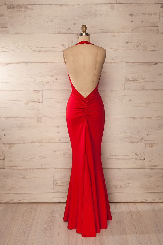 Maxi Dress, red fitted halter maxi dress red prom dress backless formal evening dress for woman
