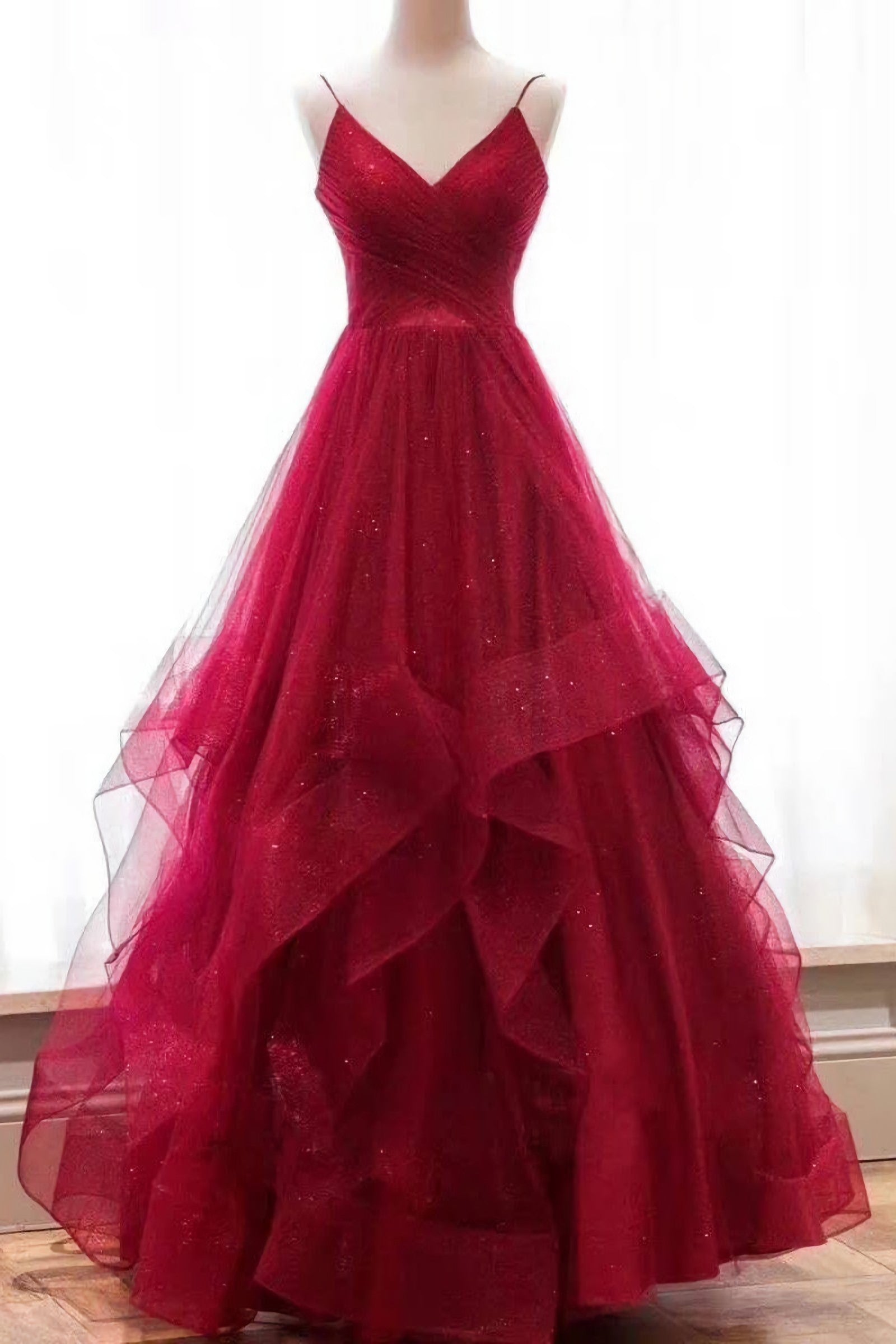 Bridesmaid Dress Chiffon, 2024 A Line Red Sweetheart Tulle Layered Long Prom Dresses