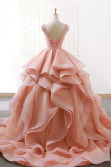 Prom Dress Fairy, Puffy Tulle Long Prom Dress with Beading, A Line Sleeveless Party Gown