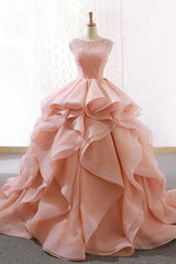 Prom Dress Corset Ball Gown, Puffy Tulle Long Prom Dress with Beading, A Line Sleeveless Party Gown