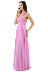 Bridesmaid Dress Designs, Purple Chiffon Halter Backless With Pleats Bridesmaid Dresses