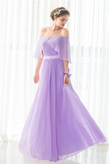 Party Dress Ladies, Purple Chiffon Off The Shoulder Long Bridesmaid Dresses