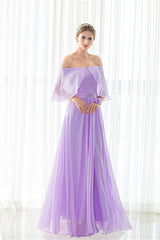 Party Dress For Teen, Purple Chiffon Off The Shoulder Long Bridesmaid Dresses