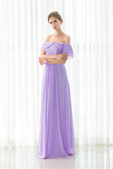 Party Dress Party, Purple Chiffon Off The Shoulder Long Bridesmaid Dresses