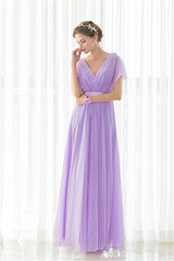 Party Dress Pinterest, Purple Chiffon V-neck Backless Pleats Long Bridesmaid Dresses
