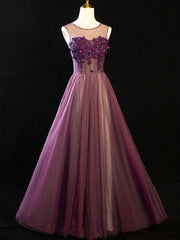Yellow Dress, Purple Floral Long Lace Prom Dresses, Purple Floral Long Lace Formal Evening Dresses