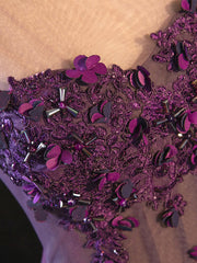 Ethereal Dress, Purple Floral Long Lace Prom Dresses, Purple Floral Long Lace Formal Evening Dresses