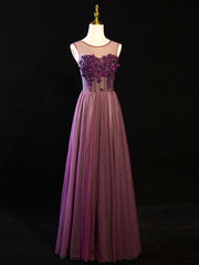 Fairy Dress, Purple Floral Long Lace Prom Dresses, Purple Floral Long Lace Formal Evening Dresses