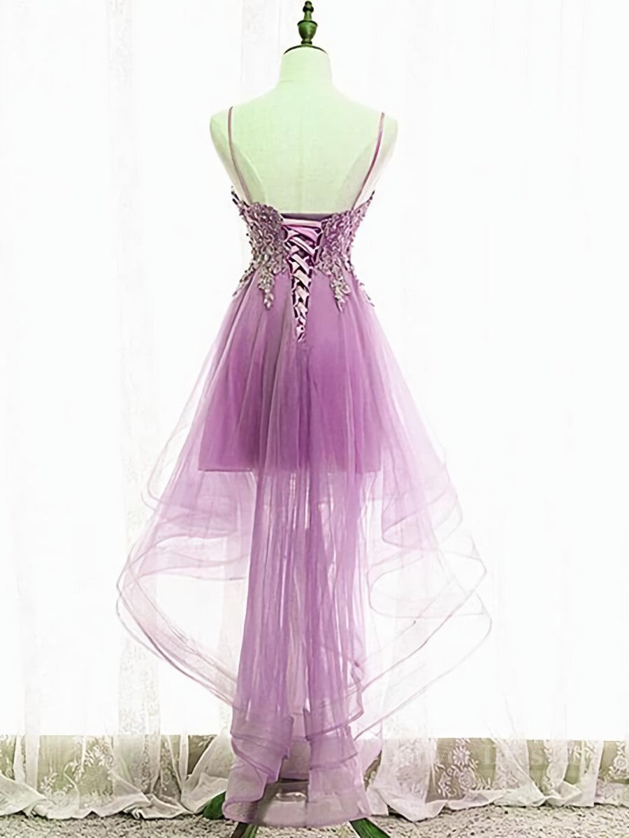 Prom Dresses Sage Green, Purple High Low Lace Prom Dresses, Light Purple High Low Lace Formal Homecoming Dresses