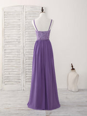 Formal Dresses For Teen, Purple Lace Chiffon Long Prom Dress Purple Bridesmaid Dress