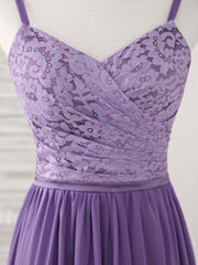 Formal Dress For Teens, Purple Lace Chiffon Long Prom Dress Purple Bridesmaid Dress