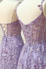 Bridesmaid Dresses Dusty Blue, Purple Lace Long Prom Dress, Lovely Purple Sweetheart Neckline Evening Dress