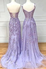 Bridesmaid Dress Dusty Blue, Purple Lace Long Prom Dress, Lovely Purple Sweetheart Neckline Evening Dress