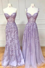 Simple Wedding Dress, Purple Lace Long Prom Dress, Lovely Purple Sweetheart Neckline Evening Dress