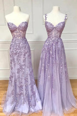 Long Sleeve Wedding Dress, Purple Lace Long Prom Dress, Lovely Purple Sweetheart Neckline Evening Dress