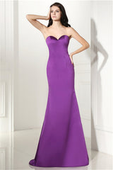 Casual Dress, Purple Mermaid Satin Sweetheart Backless Prom Dresses