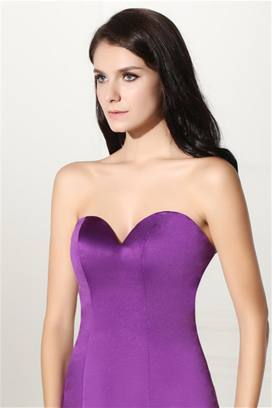 Party Dress Ideas For Curvy Figure, Purple Mermaid Satin Sweetheart Backless Prom Dresses