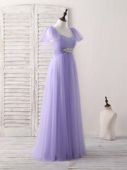Evening Dress 2026, Purple Sweetheart Neck Tulle Long Prom Dress Purple Bridesmaid Dress