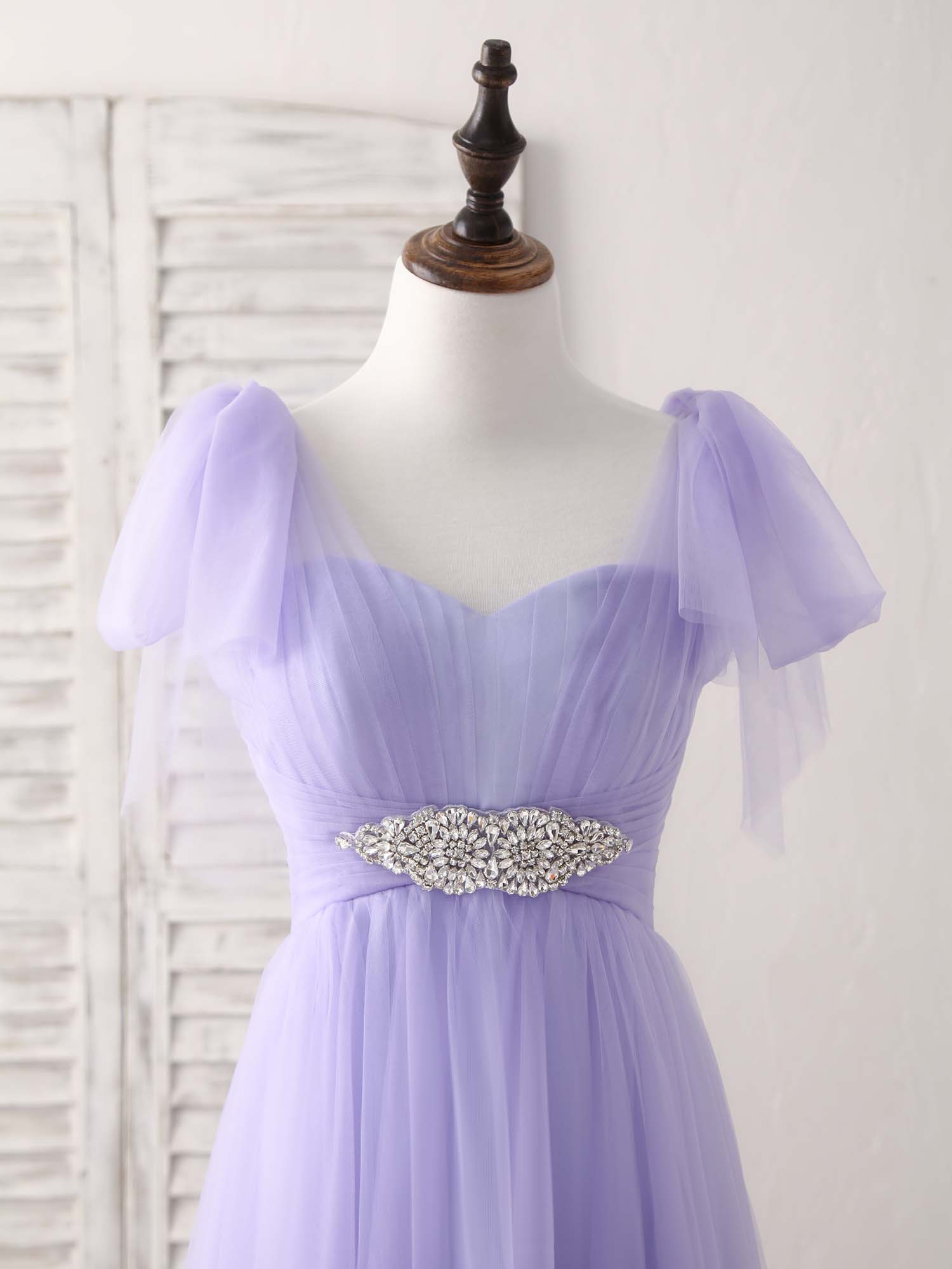 Evening Dresses Green, Purple Sweetheart Neck Tulle Long Prom Dress Purple Bridesmaid Dress