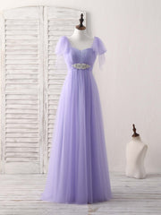 Evening Dresses 2026, Purple Sweetheart Neck Tulle Long Prom Dress Purple Bridesmaid Dress