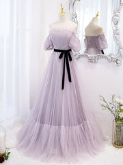 Homecoming Dress Tights, Purple tulle A line long prom dress, purple bridesmaid dress