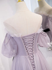 Homecoming Dress Tight, Purple tulle A line long prom dress, purple bridesmaid dress