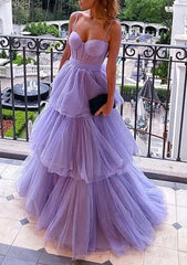 Prom Dresses Online, Purple Tulle A-line Spaghetti Straps Prom Dresses, Long Formal Dress,dresses for party events