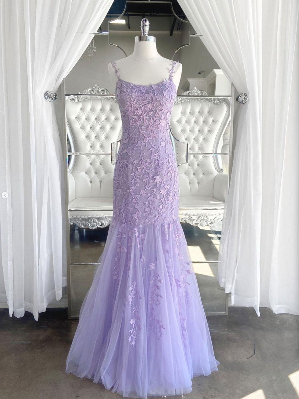 Bridesmaids Dress Styles Long, Purple tulle lace mermaid long prom dress, purple lace evening dress