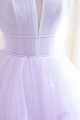 Bridesmaid Dress Designer, Purple Tulle Long A-Line Prom Dress, A-Line Strapless Evening Gown