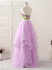 Prom Dress Elegant, Purple Two Pieces Applique Tulle Long Prom Dress Purple Evening Dress