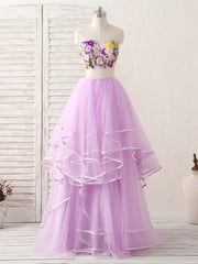 Prom Dresses Outfits, Purple Two Pieces Applique Tulle Long Prom Dress Purple Evening Dress